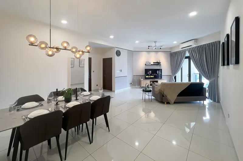 Open-plan dining and living area of a 3-bedroom J Dupion Residence unit