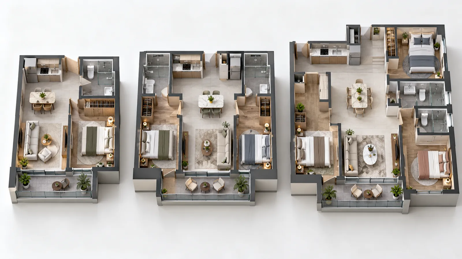 Comparing 1-, 2- and 3-bedroom condo layouts for Airbnb