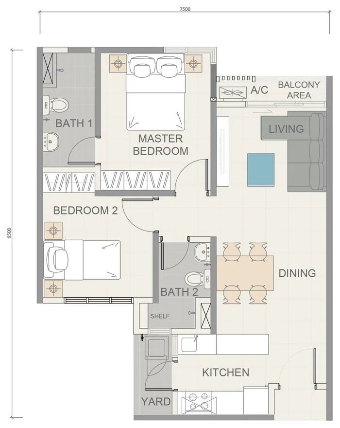 Maxim Risen Type B floor plan, 660 sq ft