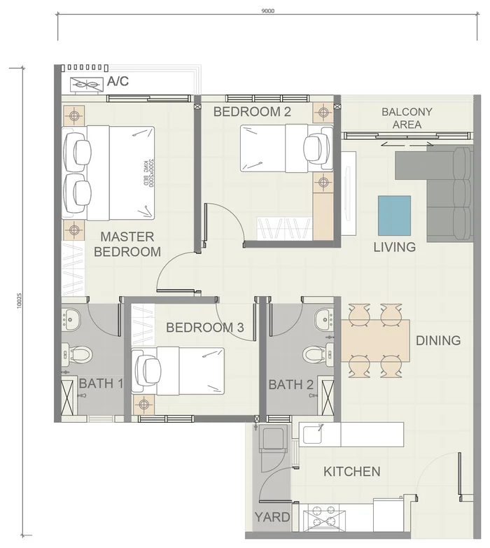 Maxim Risen Type C floor plan, 819 sq ft