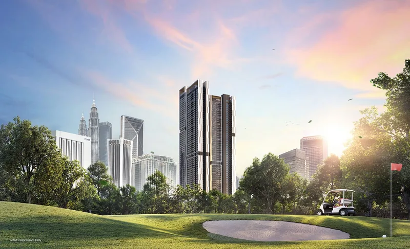 Skyline Embassy towers by day with the KL skyline